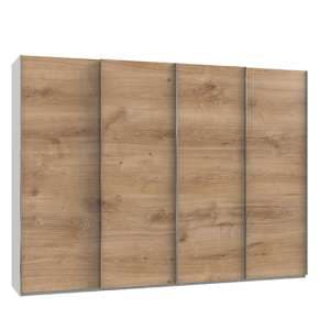 Alkesu Wooden Sliding 4 Doors Wardrobe In Planked Oak And White