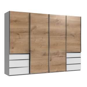 Alkesu Wooden Sliding Wardrobe In Planked Oak White With 4 Doors
