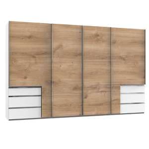 Alkesu Wooden Sliding Wardrobe In Planked Oak White With 5 Doors
