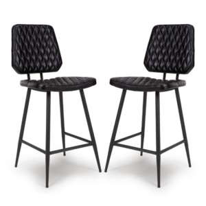 Allen Black Genuine Buffalo Leather Counter Bar Chairs In Pair
