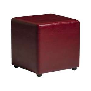 Allen Cube Faux Leather Stool In Lascari Vintage Red