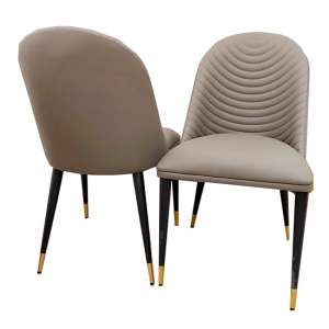 Allen Khaki Faux Leather Dining Chairs With Black Legs In Pair