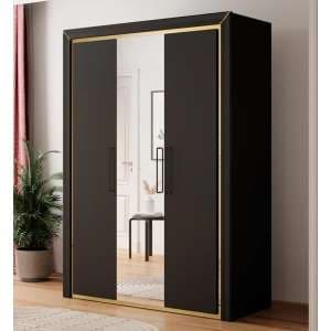 Allen Mirrored Wardrobe With 3 Hinged Doors In Black - UK