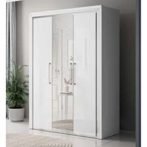 Allen Mirrored Wardrobe With 3 Hinged Doors In White - UK