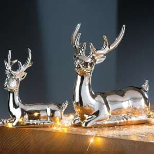 Allen Porcelain Lying Deer Sculpture In Silver - UK