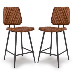 Allen Tan Genuine Buffalo Leather Counter Bar Chairs In Pair