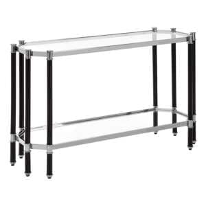 Allessa Clear Glass Console Table With Black And Silver Frame - UK