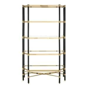 Allessa Clear Glass Shelving Unit With Black And Gold Frame