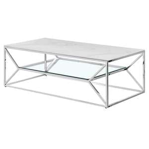 Allinto Marble Effect Glass Top Coffee Table In White And Grey - UK