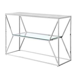 Allinto Marble Effect Glass Top Console Table In White And Grey - UK
