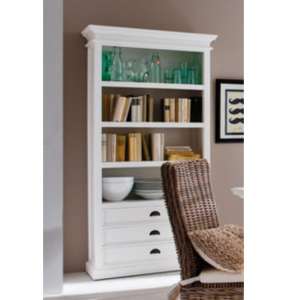 Allthorp Wooden Bookcase In Classic White With 3 Drawers