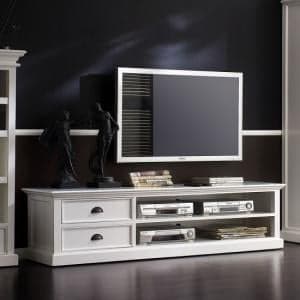 Allthorp Solid Wood TV Stand Large In White With 2 Drawers - UK