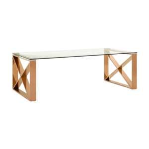 Alluras Clear Glass Coffee Table With Rose Gold Cross Frame - UK