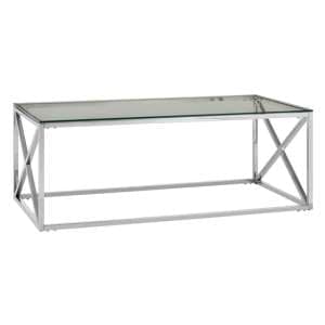 Alluras Clear Glass Coffee Table With Silver Cross Steel Frame - UK