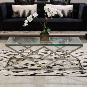 Alluras Clear Glass Coffee Table With Silver Frame - UK