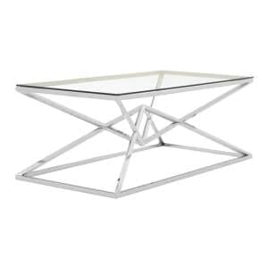Alluras Clear Glass Coffee Table With Steel Silver Frame