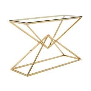 Alluras Clear Glass Console Table With Champagne Gold Frame - UK