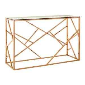 Alluras Clear Glass Console Table With Rose Gold Frame - UK