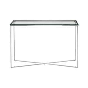 Alluras Clear Glass Console Table With Silver Metal Frame - UK
