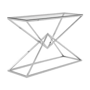 Alluras Clear Glass Console Table With Steel Silver Frame - UK