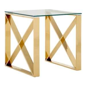 Alluras Clear Glass End Table With Champagne Gold Cross Frame - UK