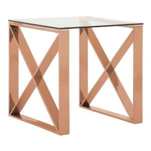 Alluras Clear Glass End Table In Cross Rose Gold Frame - UK
