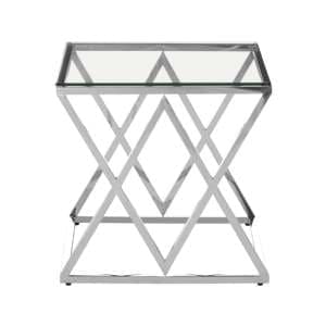 Alluras Clear Glass End Table With Cross Silver Metal Frame