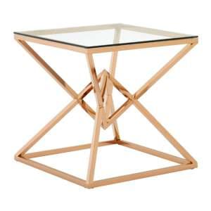 Alluras Clear Glass End Table With Rose Gold Metal Frame - UK