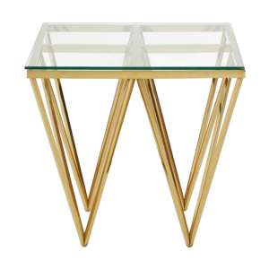 Alluras Clear Glass End Table With Spike Gold Metal Frame