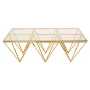 Alluras Large Clear Glass Coffee Table With Gold Spike Frame - UK