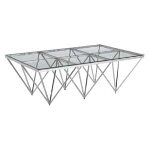 Alluras Large Clear Glass Coffee Table With Silver Spike Frame - UK