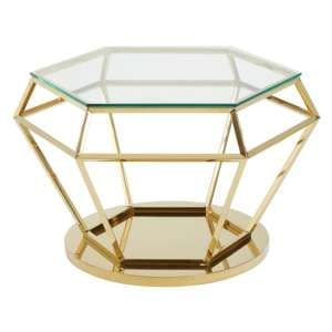 Alluras Large Clear Glass End Table With Diamond Gold Frame - UK