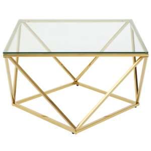 Alluras Large Clear Glass End Table With Twist Gold Frame - UK