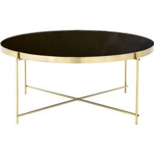 Alluras Round Black Glass Coffee Table With Gold Frame - UK