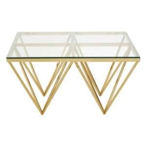 Alluras Small Clear Glass Coffee Table With Gold Spike Frame