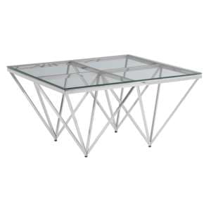 Alluras Small Clear Glass Coffee Table With Silver Spike Frame - UK