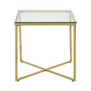 Alluras Small Clear Glass End Table With Gold Metal Frame