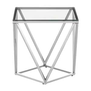 Alluras Small Clear Glass End Table With Twist Silver Frame