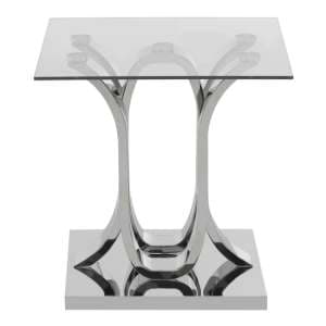 Alluras Square Clear Glass End Table With Curved Silver Frame - UK