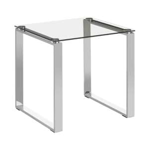 Alluras Square Clear Glass End Table With Silver Frame - UK