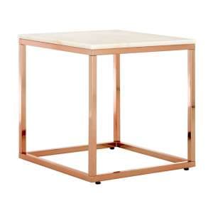 Alluras Square White Marble End Table With Rose Gold Frame