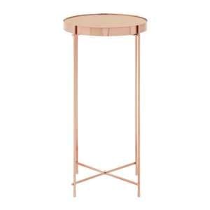 Alluras Tall Pink Glass Side Table With Rose Gold Frame