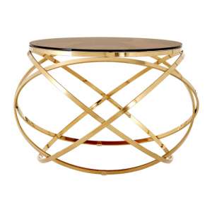 Alluras End Table In Champagne Gold With Red Tint Glass Top  - UK