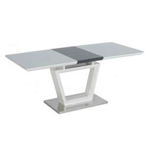 Atmiro Glass Extending Dining Table In White And Grey Gloss