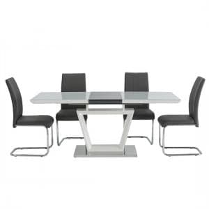 Atmiro 6 Seater Glass Dining Set In White And Dark Grey Gloss