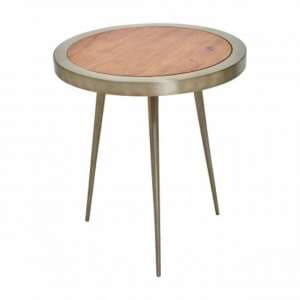 Almory Round Medium Wooden Coffee Table In Natural And Gold