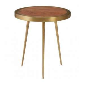 Almory Round Wooden Side Table In Natural And Gold - UK