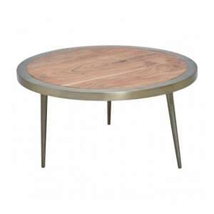 Almory Round Large Wooden Coffee Table In Natural And Gold