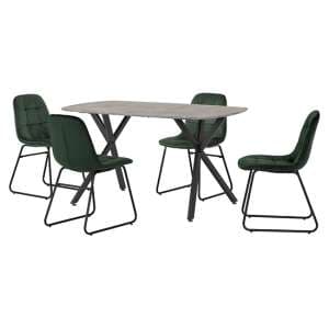 Alsip Dining Table In Concrete Effect With 4 Lyster Green Chair