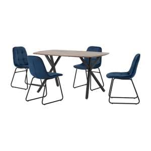 Alsip Dining Table In Medium Oak With 4 Lyster Blue Chairs